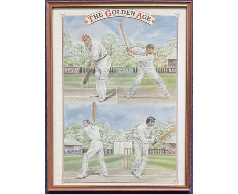 Cricket. Colour Print Titled The Golden Age Showing WG Grace, VT Trumper, CB Fry and KS Ranjitsinhji. Housed in a Frame Measu