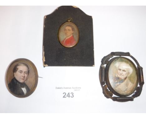 A PORTRAIT MINIATURE OF A GENTLEMAN wearing a red tunic and two similar items