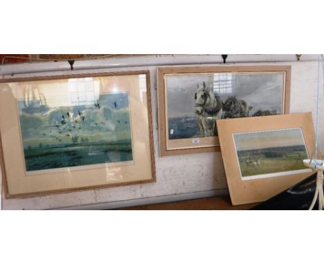 A SIGNED PRINT AFTER PETER SCOTT, another after L Kemp-Welch and an unframed print after Lionel Edwards