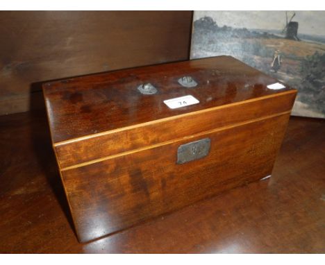 A 19TH CENTURY MAHOGANY TEA CADDY with fitted interior