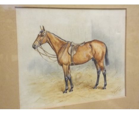 ALGERNON THOMPSON "Study of saddled horse in stables", watercolour, signed and dated 1928 lower right, JAMES STANWORTH "Churc