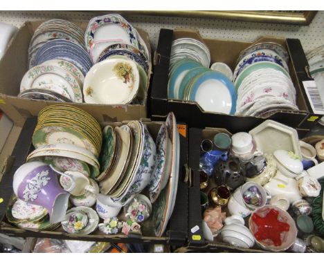 Six boxes of assorted chinaware to include decorative plates, trinket boxes, etc, together with a wooden yoke
