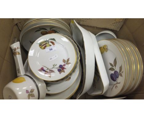 A Royal Worcester "Evesham" pattern part dinner and tea service to include butter dish, plates, ramekins, shaped bowls, servi