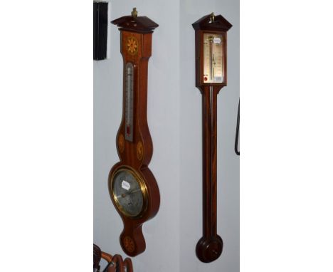 A George III style mahogany stick barometer, with dial signed Comitti &amp; Son, London, 20th century; and a mahogany aneroid