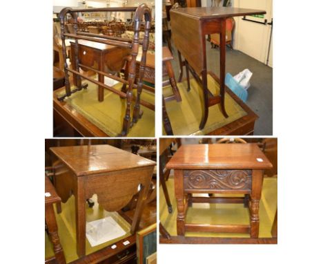 A converted oak commode, 44cm by 47cm by 48cm high; together with a mahogany Sutherland table, 75cm (open) by 69cm by 70cm hi