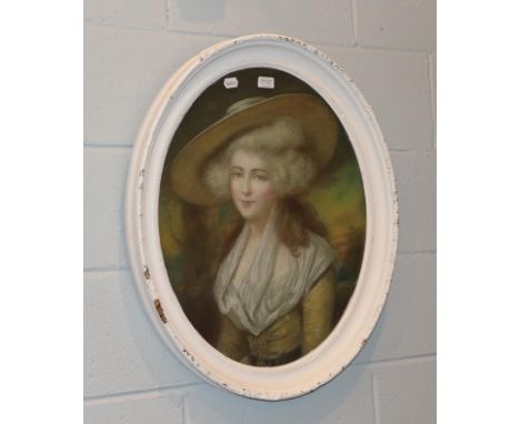 After Gainsborough (19th century) Portrait of a lady, pastel, oval, white painted frame