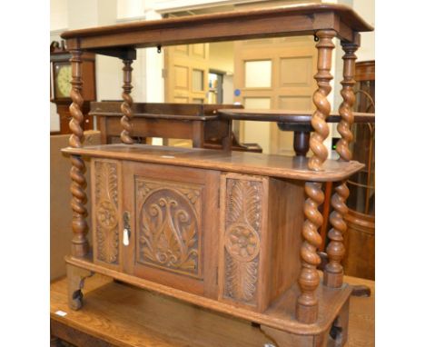 A Victorian carved oak two tier buffet, 95cm 36cm by 97cm 