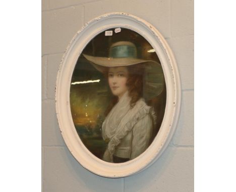 After Gainsborough (19th century) Portrait of a lady, pastel, oval, white painted frame