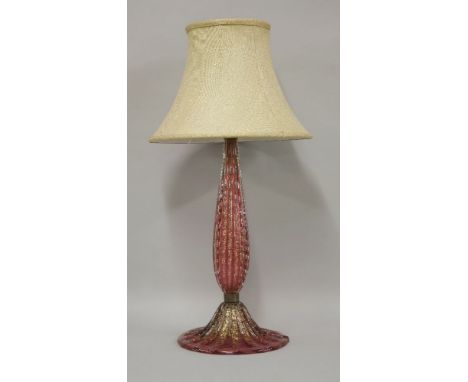 A Murano glass lamp base, on pink glass with gold aventurine, 69cm high overall