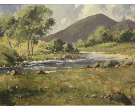 *George K Gillespie RUA (Irish, 1924-1995) 'ERRIFF RIVER AND SHEEFRY HILLS, CONNEMARA' Signed l.l., inscribed with title on l