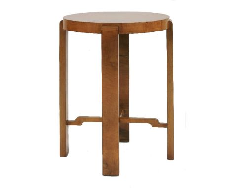 A walnut lamp table, the circular top on strut legs, united with a 'X' stretcher, 53cm diameter 70.5cm high