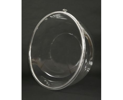 A clear acrylic hanging 'Globe' chair, modern, after a design by Eero Aarnio, with chain and fixing, 105cm high 