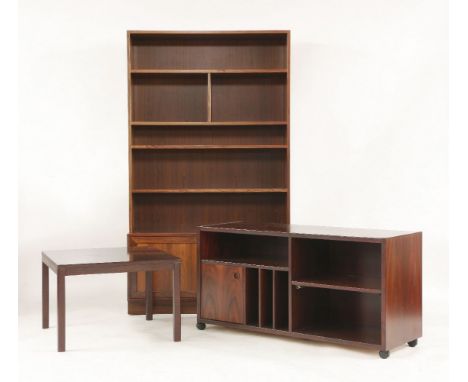 A Danish rosewood bookcase, by Sejling Skabe, with open shelves and an adjustable shelf over a cabinet, 110cm wide 48cm deep 