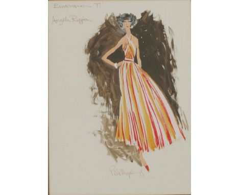 Peter Shepherd DRESS DESIGN FOR ANGELA RIPPON, EUROVISION 1977 Signed, watercolour 46 x 32cm; another by Peter Hughes COSTUME