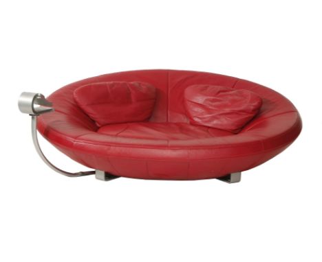 A DS 152 sofa, designed by Jane Worthington for De Sede, in red leather with TV stand, 193cm