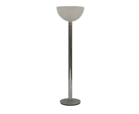 A chrome and enamel uplighter