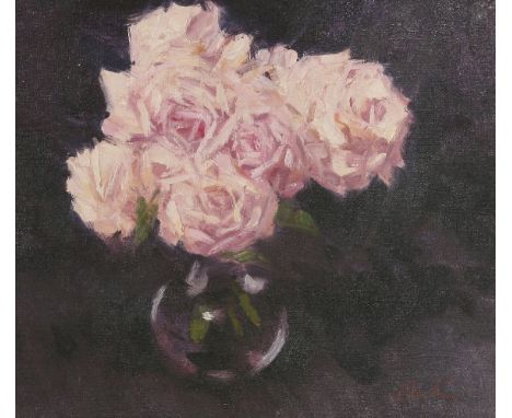 *George Devlin RSW (1937-2014) 'LATE SUMMER ROSES' Signed l.r., oil on canvas 35 x 40cm Provenance: with Portland Gallery, Lo