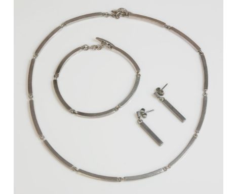 A Danish sterling silver bar link necklace and bracelet, by Hermann Siersbol - Kastrup, 1948-, the necklace and bracelet comp