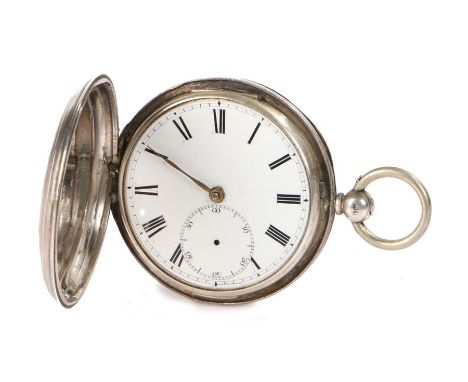 Victorian silver hunter pocket watch, the white dial with Roman numerals and subsidiary seconds dial, the movement signed Wm 