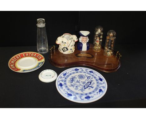 Royal Worcester pin dish, Camembert plate, two domed glass display cases, Toby jug, sunshine ceramics torso, kidney shaped tr