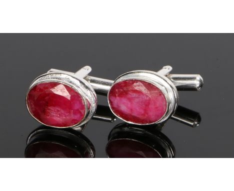 Pair of silver and ruby cufflinks, with bar ends 