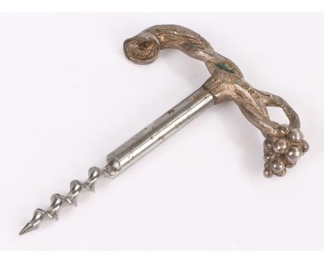 Elizabeth II silver handled corkscrew, London 1986, maker Garrard &amp; Co Ltd, with vine and grape form handle