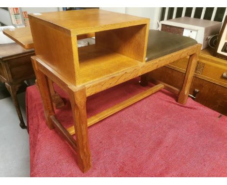 Seahorseman Yorkshire Oak Leather Topped Telephone Table - Mouseman Interest