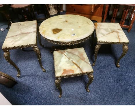 4pc Onyx &amp; Brass Table Set