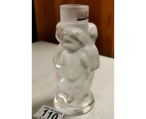 Signed Lalique Art Crystal Glass Candlestick