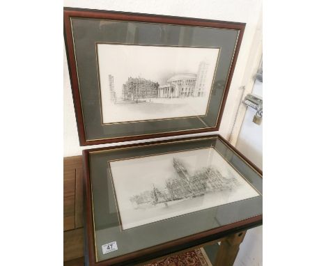 Pair of Manchester City Pencil Sketch Prints by William Geldart (1936-) - both 72x54cm