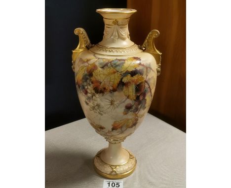 1880's Royal Worcester Large Floral Blush &amp; Spiderweb Urn Vase - 31.5cm high