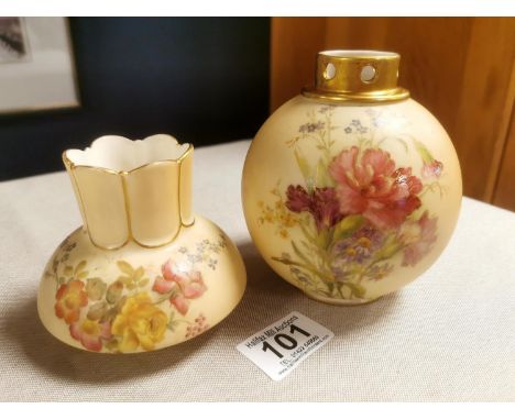1880's Royal Worcester Pair of Floral Blush Vases w/puce marks to base - 11.5 and 8cm high