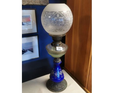 Antique Turn-of-the-Century Blue Enamel body Oil Lamp - from the Con Cluskey (The Bachelors) Estate - 61cm high