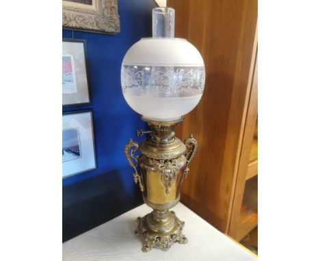1880's Brass William Whiteley of London Messengers Patent Oil Lamp - from the Con Cluskey (The Bachelors) Estate - 60cm high