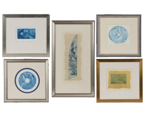 HELEN HERBERT (1947-2023) GROUP OF FIVE DRYPOINT ETCHINGS (5). to include - 'The Busy Season', 'Sisters', 'So Close', 'Diving