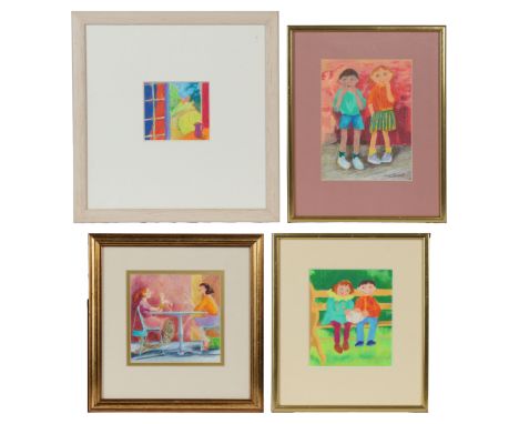 HELEN HERBERT (1947-2023) FOUR STUDIES INCL 'SHARING A JOKE' (4). all signed/monogrammed, four watercolour and crayon studies