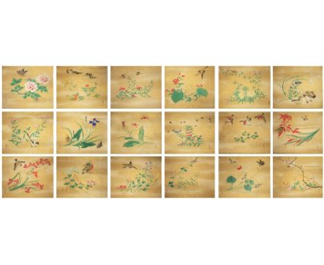 A JAPANESE ALBUM OF KANO SCHOOL PAINTINGS EDO PERIOD OR LATER, 19TH CENTURY Including twenty-two ink and colour paintings on 