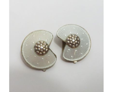 Aksel Holmsen, a pair of white enamel and silver gilt earclips
