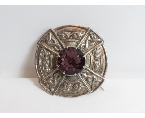 Robert Allison of Iona, a large silver purple paste set Scottish plaid brooch, Glasgow 1948, stamped 'RA' in an oval for Robe