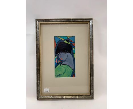 K.Osvald (20th century Swedish school), oil on panel, stylised portrait of a lady, 28cm x 15cm  