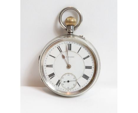 Of Boer War interest: An open faced silver pocket watch, signed G. Warey to the white enamel dial, with black Roman numerals,