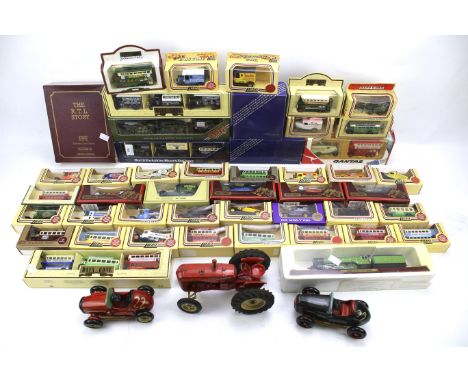 A large assortment of diecast model vehicles. To include a selection of Lledo days gone, a Matchbox Lesney Massey Harris 745D