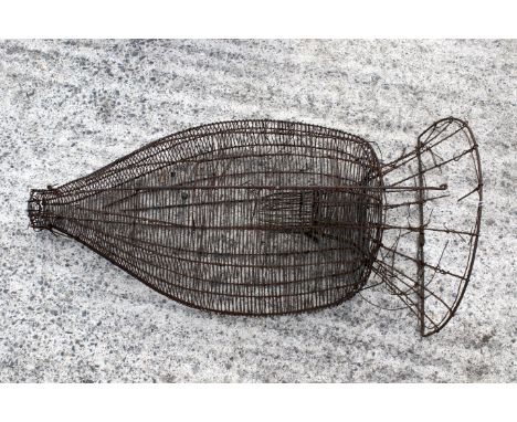 A vintage metal fish/eel trap. 95cm long