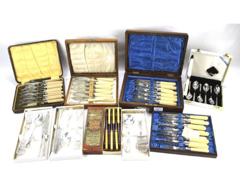 A collection of flatware. Including a canteen of fish eaters, and silver plated tableware.