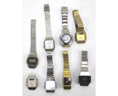 A collection of digital watches. Including a Casio, Seiko, etc, some with straps