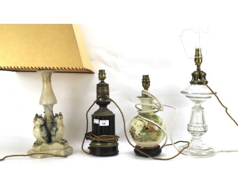 Four table lamps. To include an oriental style lamp, cut glass lamp, etc, largest H40cm excluding fitting