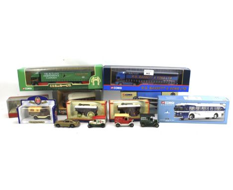 An assortment of diecast. Including a Corgi Classics 'Bedford Type OB Coach', 'R.G. Bassett &amp; Sond Ltd' Truck and Trailer