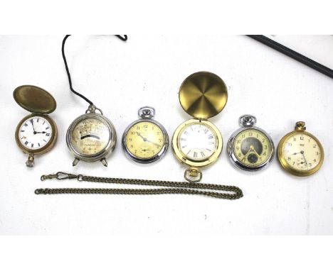 A collection of pocket watches and a voltmeter. Including Timex, Smiths and Ingersoll examples