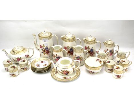 A Hammersley &amp; Co part tea service. Including a teapot, coffee pots, cups and saucers, etc, all with gilt rims and decora