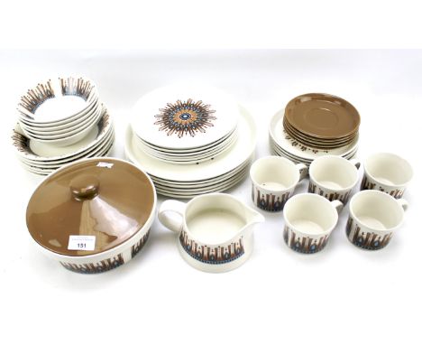 A Royal Tudor ware retro part tea and dinner service. To include dinner plates, lidded tureen, tea cups, etc